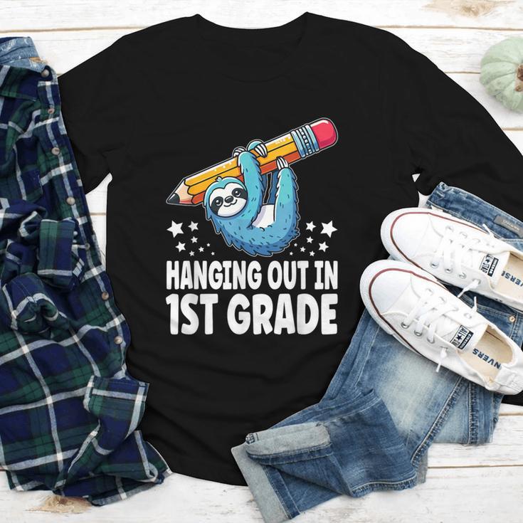 Back To School First Grade Sloth Hanging Out In 1st Grade Youth Long Sleeve Tee Back To School First Grade Sloth Hanging Out In 1st Grade Youth Long Sleeve Tee