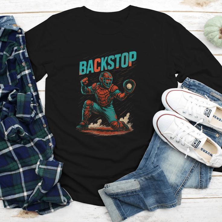 Backstop Catcher Baseball Graphic Youth Long Sleeve Tee Backstop Catcher Baseball Graphic Youth Long Sleeve Tee