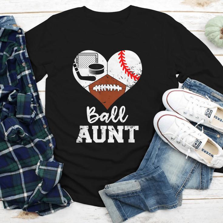 Ball Aunt Heart Football Baseball Hockey Game Day Youth Long Sleeve Tee