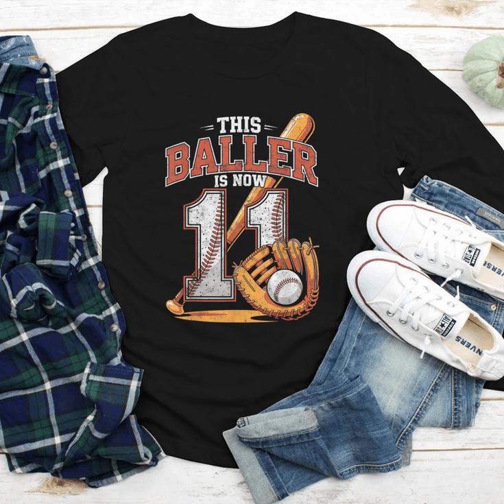 This Baller Is Now 11 Year Baseball Player 11th Birthday Boy Youth Long Sleeve Tee