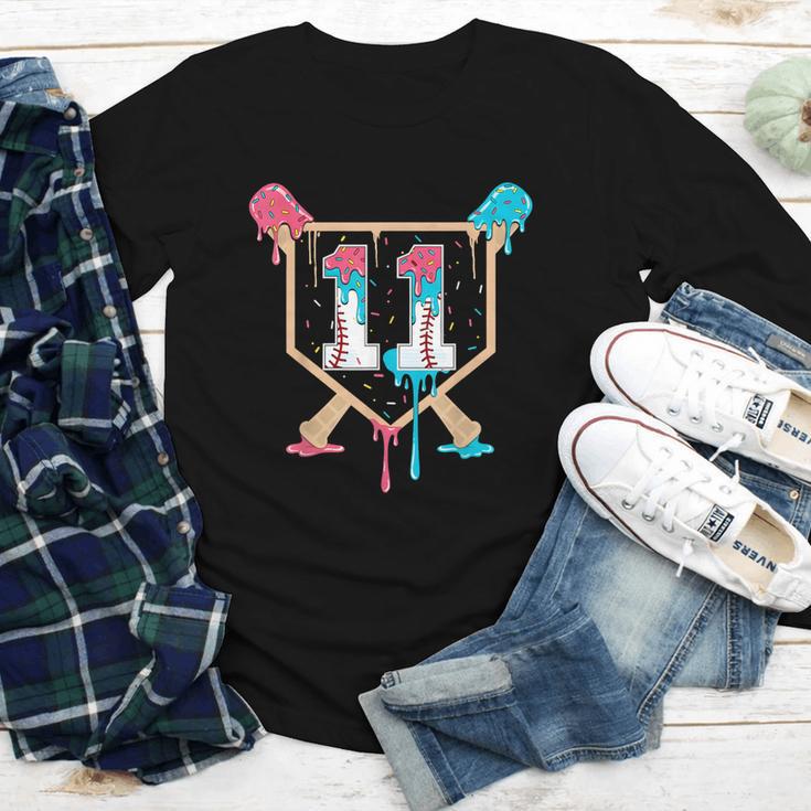 Baseball 11 Year Old Ice Cream Drip 11th Birthday Boy Player Youth Long Sleeve Tee