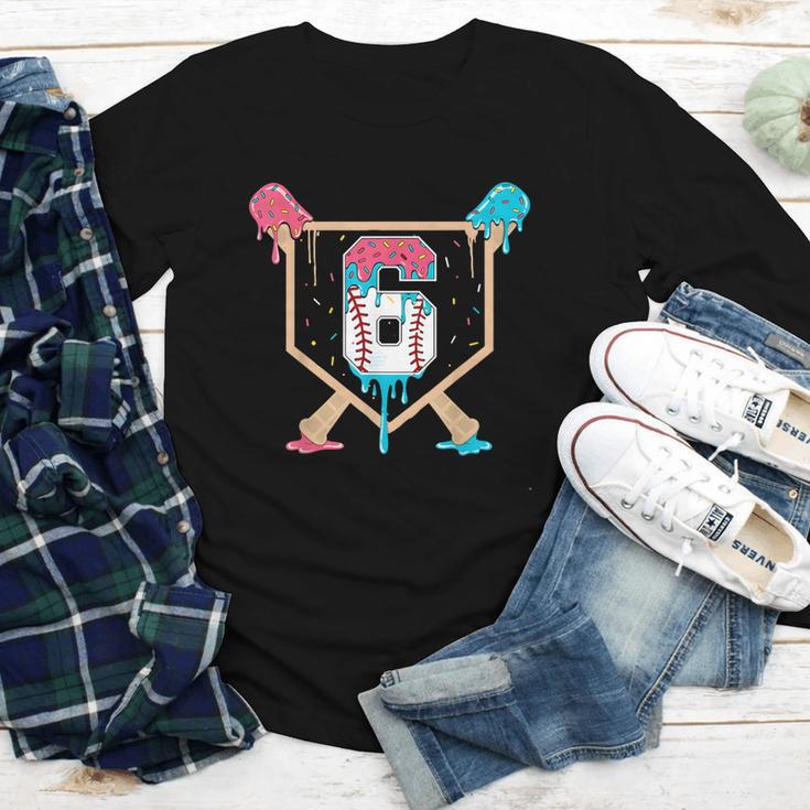 Baseball 6 Year Old Ice Cream Drip 6th Birthday Boys Player Youth Long Sleeve Tee