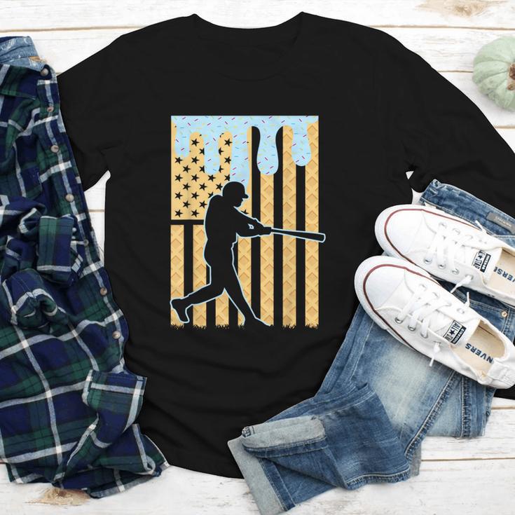 Baseball Drip Boys Dripping Ice Cream Baseball American Flag Youth Long Sleeve Tee