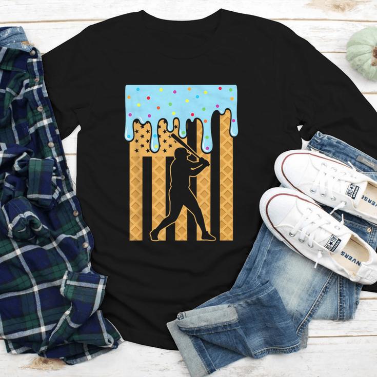 Baseball Drip Dripping Ice Cream Sport Player American Flag Youth Long Sleeve Tee Baseball Drip Dripping Ice Cream Sport Player American Flag Youth Long Sleeve Tee