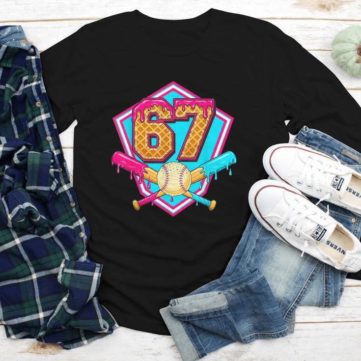 Baseball Drip Jersey Number 67 For Players & 67th Birthday Youth Long Sleeve Tee