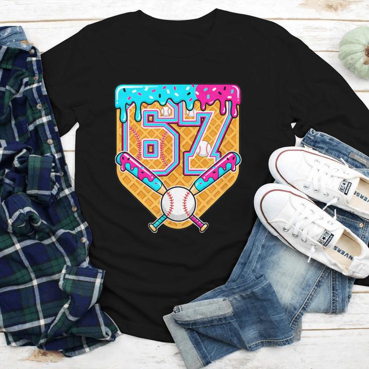 Baseball Drip Number 67 Ice Cream Home Plate Drip Youth Long Sleeve Tee