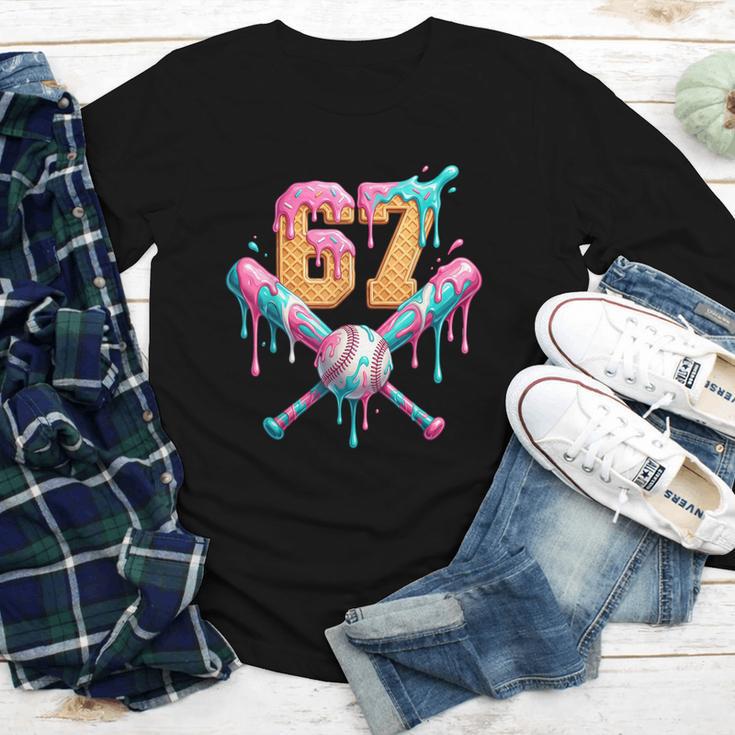 Baseball Drip Number 67 Player Youth Long Sleeve Tee