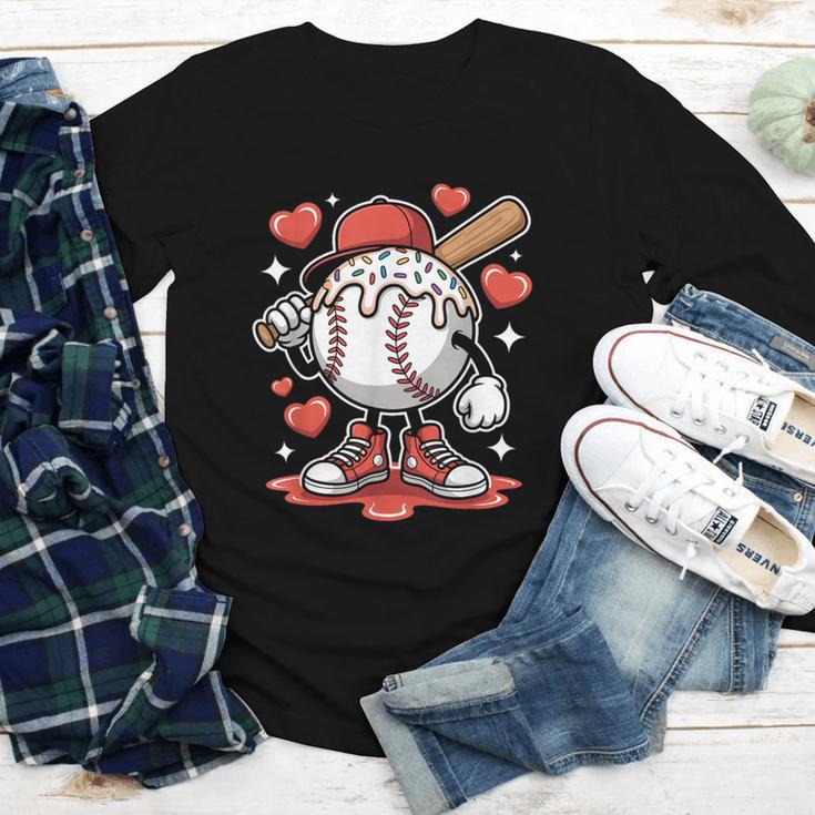 Baseball Drip Valentine Boys Women Men Hearts Sport Love Youth Long Sleeve Tee