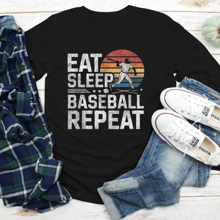 Baseball Fan Vintage Retro Eat Sleep Baseball Repeat Youth Long Sleeve Tee Baseball Fan Vintage Retro Eat Sleep Baseball Repeat Youth Long Sleeve Tee