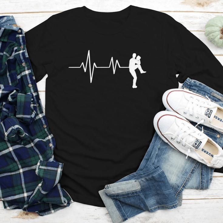 Baseball Heartbeat Pitcher Position Simple Line Art Youth Long Sleeve Tee