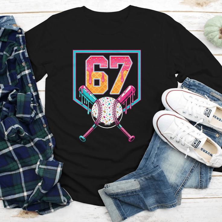 Baseball Ice Cream Drip Number 67 Player 67th Birthday Men Youth Long Sleeve Tee