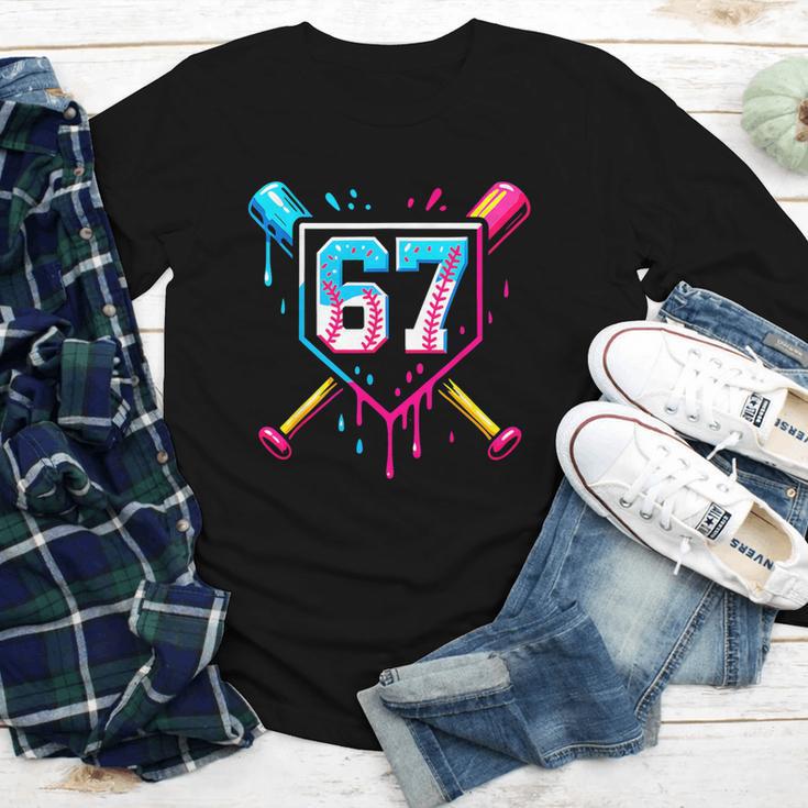Baseball Ice Cream Drip Number 67 Player 67th Birthday 67 Youth Long Sleeve Tee