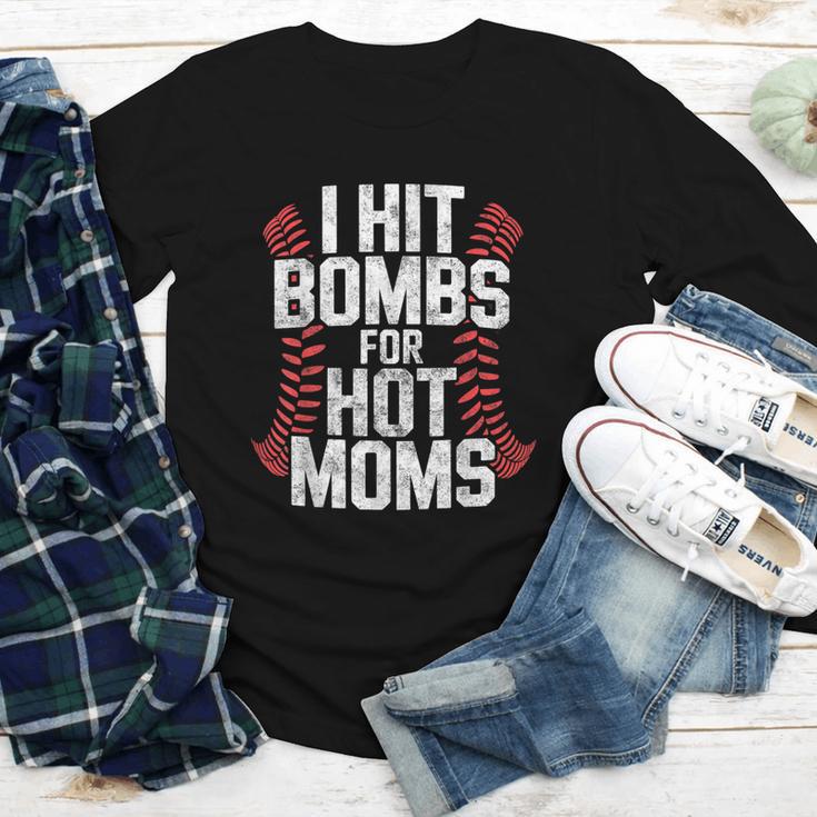 Baseball Joke Tee I Hit Bombs For Hot Moms Player Pitcher Youth Long Sleeve Tee