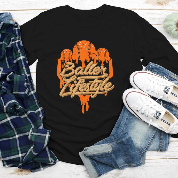 Baseball Lifestyle Home Plate Orange Ice Cream Drip Men Boys Youth Long Sleeve Tee