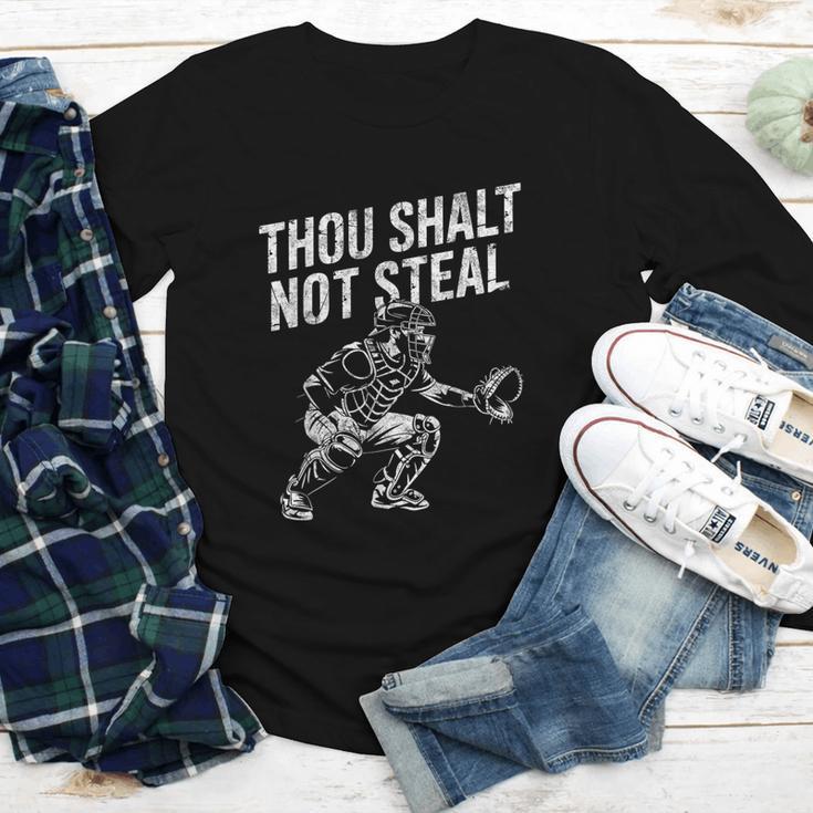 Baseball Player Catcher Thou Shalt Not Steal Coach Baseball Youth Long Sleeve Tee