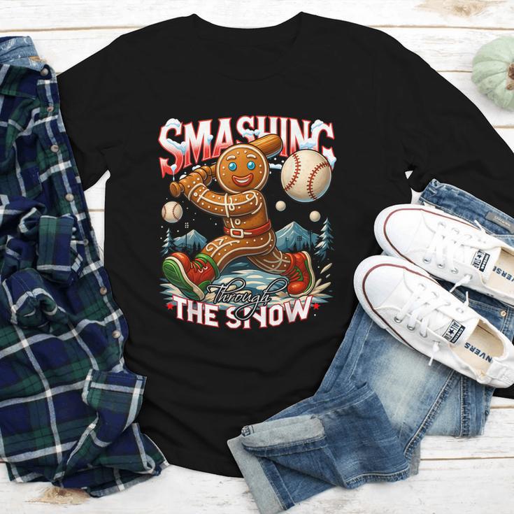 Baseball Player Christmas Gingerbread Smashing Through Snow Youth Long Sleeve Tee Baseball Player Christmas Gingerbread Smashing Through Snow Youth Long Sleeve Tee