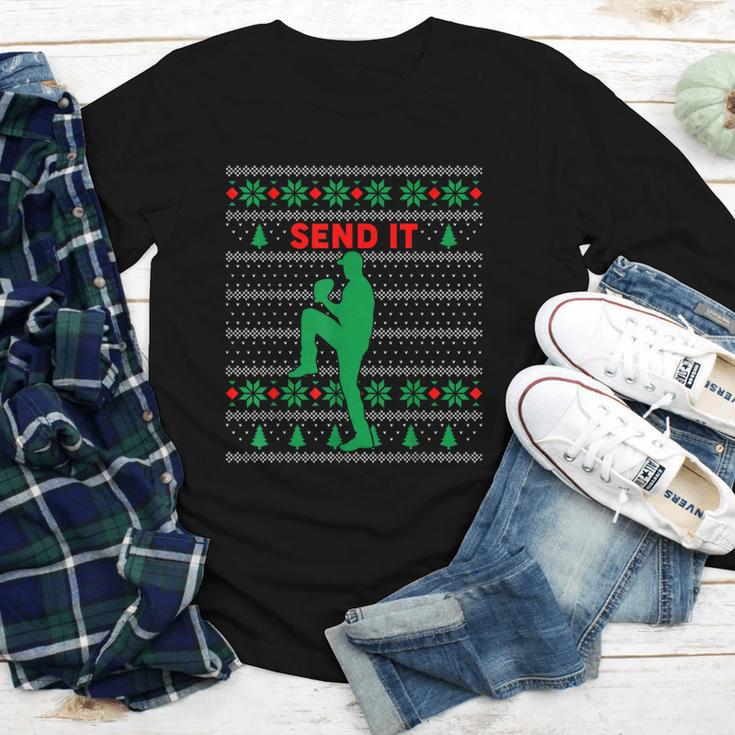 Baseball Player Christmas Pajama Send It Xmas PJs Boys Youth Long Sleeve Tee