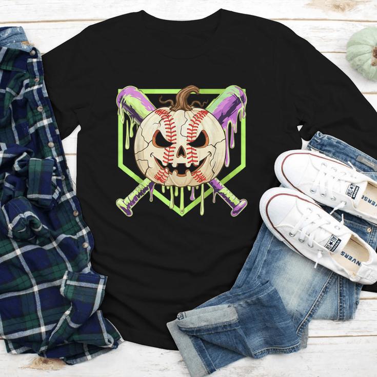 Baseball Pumpkin Halloween Baseball Drip Spooky Halloween Youth Long Sleeve Tee