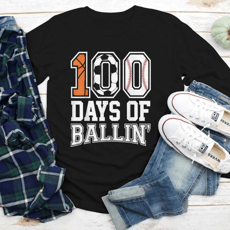 Baseball Soccer Basketball 100 Days Of School Youth Long Sleeve Tee Baseball Soccer Basketball 100 Days Of School Youth Long Sleeve Tee