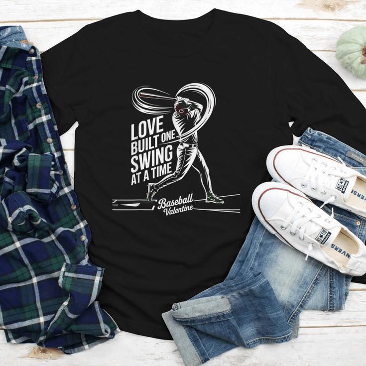 Baseball Valentine Love Built One Swing At A Time Tee Youth Long Sleeve Tee