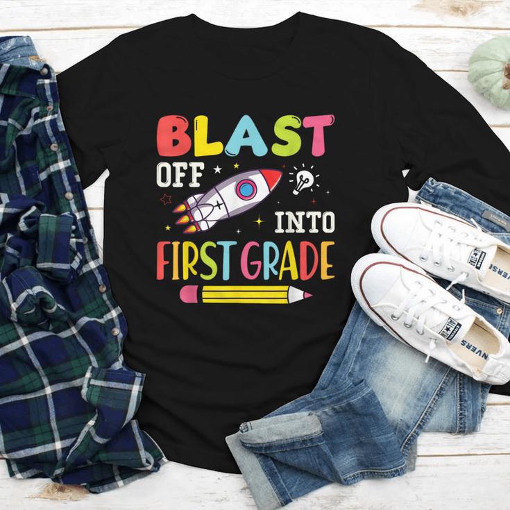 Blast Off Into First Grade Back To School Kids Rocket Space Youth Long Sleeve Tee