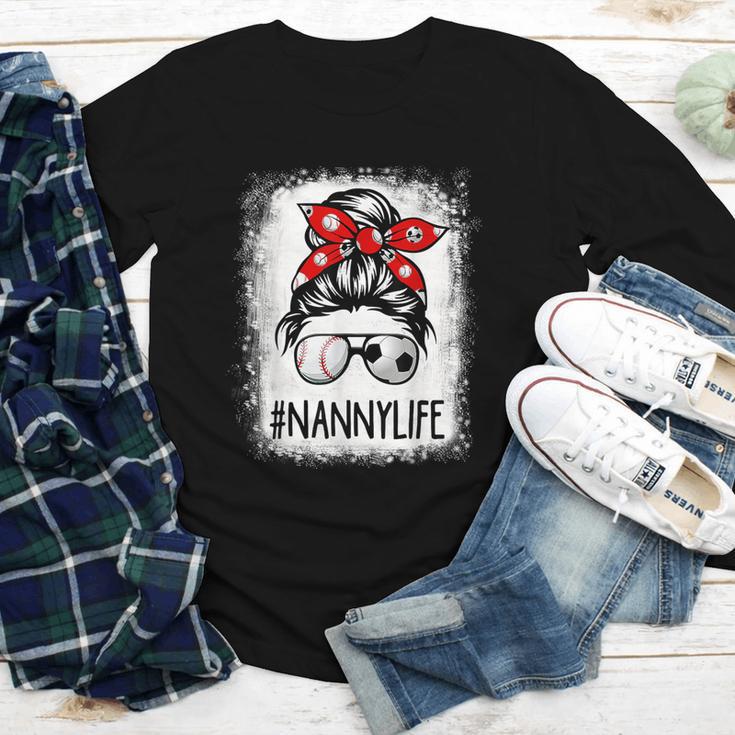 Bleached Nanny Life Soccer Messy Bun Baseball Game Day Youth Long Sleeve Tee Bleached Nanny Life Soccer Messy Bun Baseball Game Day Youth Long Sleeve Tee