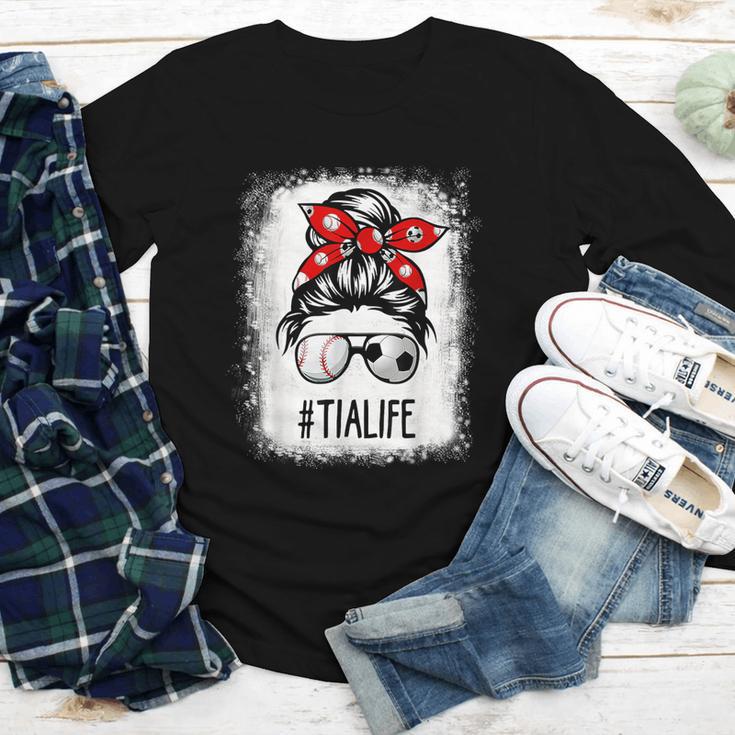 Bleached Tia Life Soccer Messy Bun Baseball Game Day Youth Long Sleeve Tee Bleached Tia Life Soccer Messy Bun Baseball Game Day Youth Long Sleeve Tee