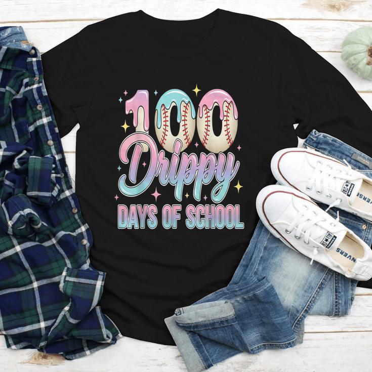 Boys Kids 100 Drippy Days Of School Baseball Drip Ice Cream Youth Long Sleeve Tee
