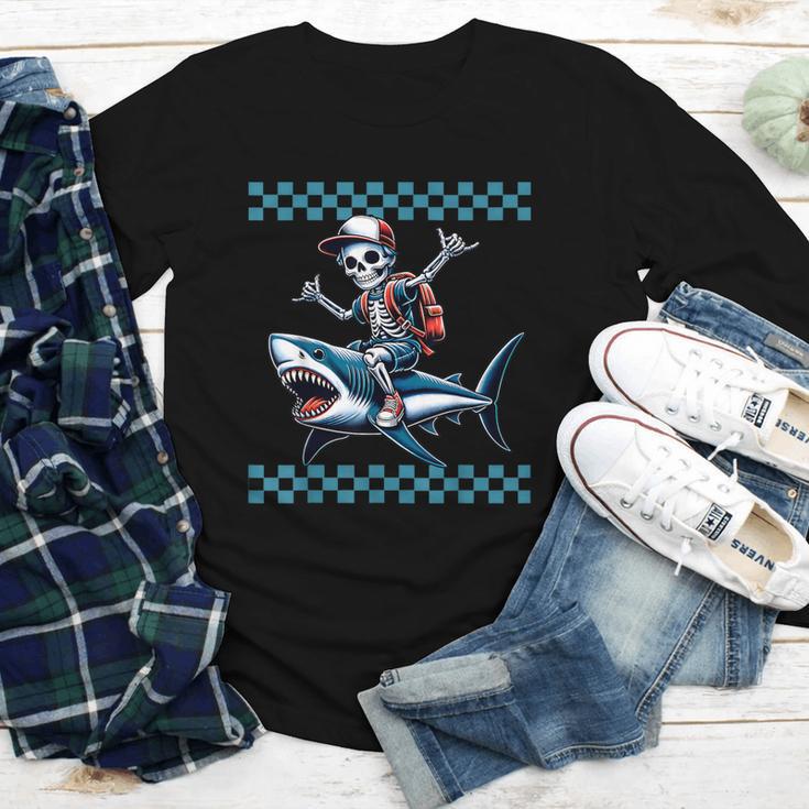 Boys Skeleton Riding a Shark Back To School Youth Long Sleeve Tee