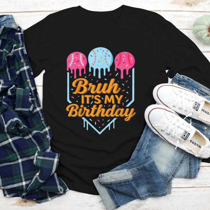 Bruh It's My Birthday Ice Cream Drip Baseball Birthday Youth Long Sleeve Tee
