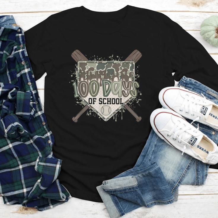 Camo 100 Days Of School Baseball Home Plate Drip Boy Kids Youth Long Sleeve Tee