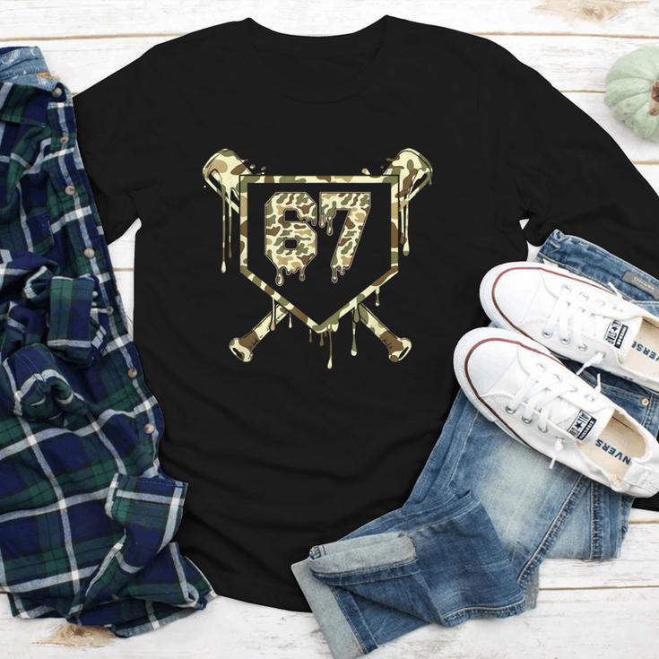 Camo Baseball Ice Cream Drip Number 67 Player 67th Birthday Youth Long Sleeve Tee