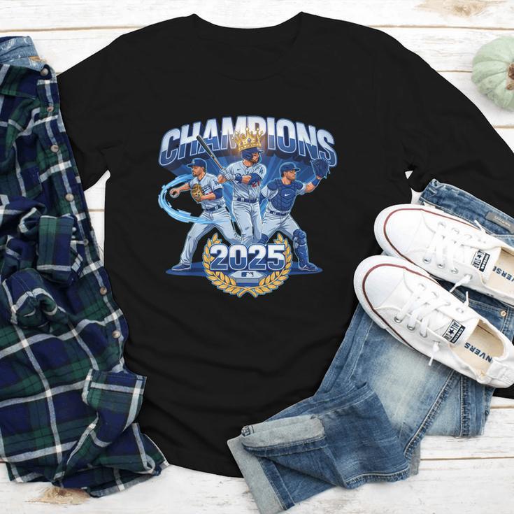 Champions 2025 Baseball Retro Athletic Celebration Theme Youth Long Sleeve Tee