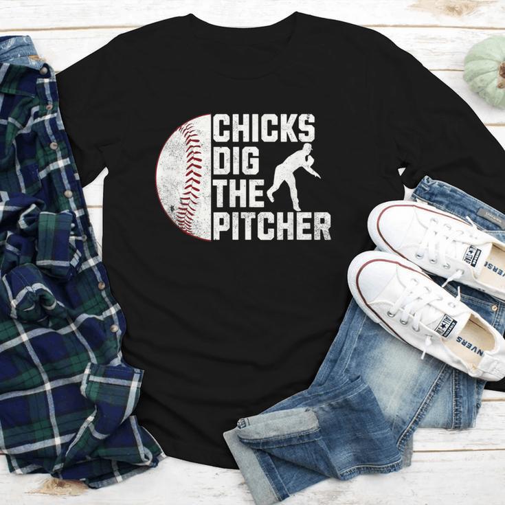 Chicks Dig The Pitcher Baseball Youth Long Sleeve Tee Chicks Dig The Pitcher Baseball Youth Long Sleeve Tee
