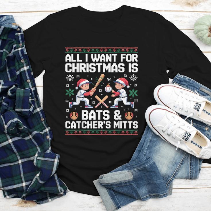 Christmas Baseball Bats Catcher Mitts Holiday Tee Youth Long Sleeve Tee