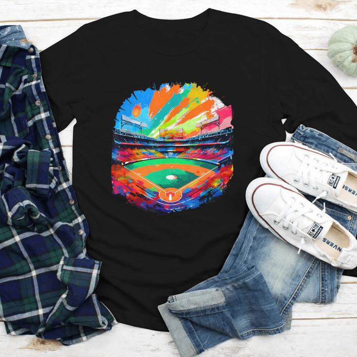 Colorful Baseball Field Home Run Baseball Player Fans Youth Long Sleeve Tee