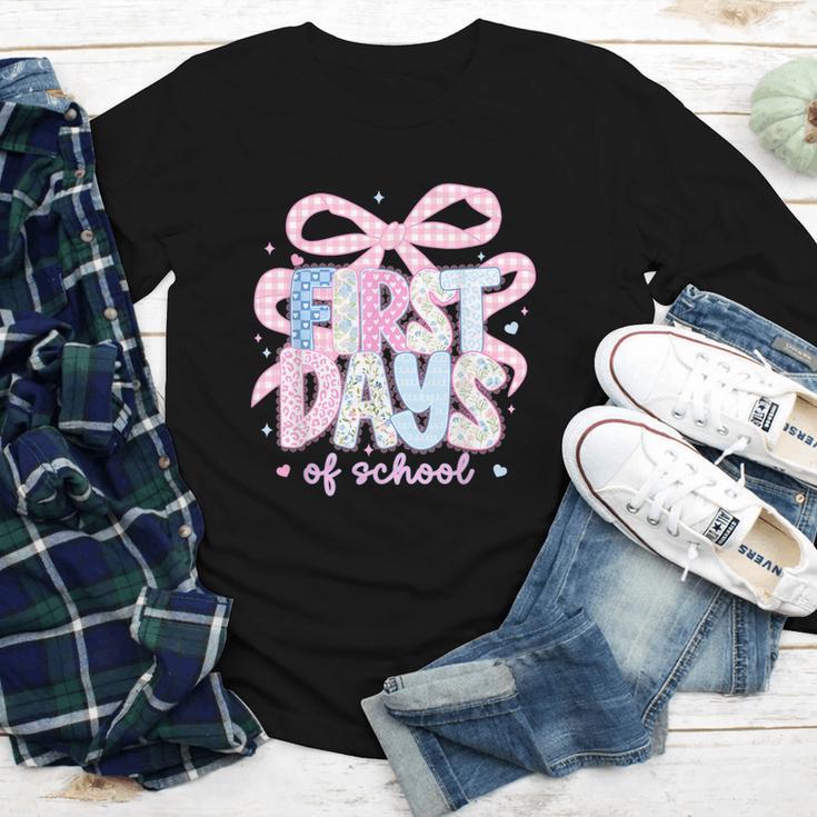 Coquette Bow Happy First Day Of School Back To School Retro Youth Long Sleeve Tee