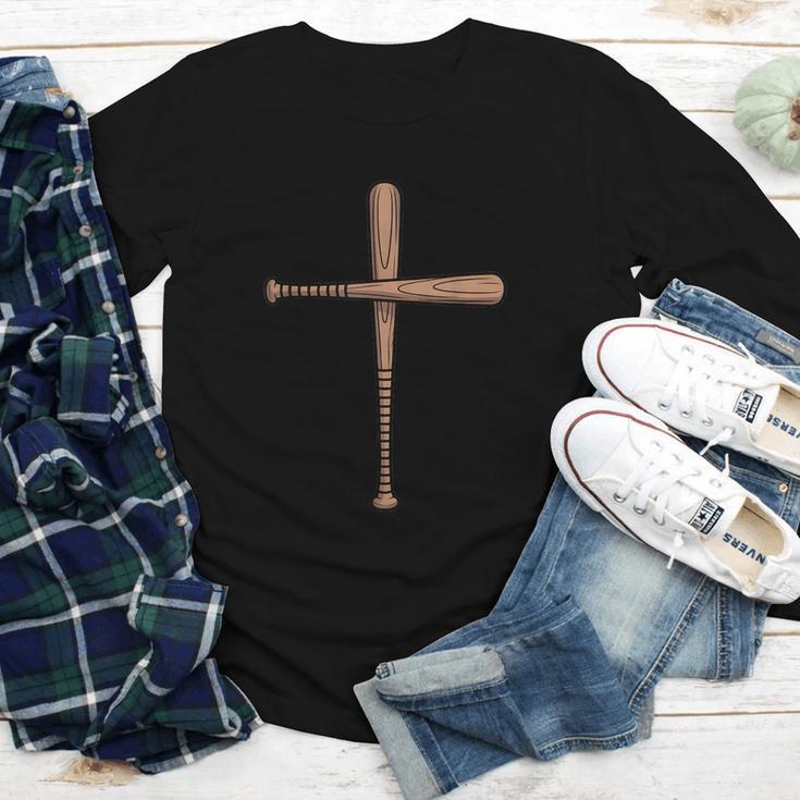 Cross Baseball Bats Christian Faith Sports Coach Pitcher Youth Long Sleeve Tee