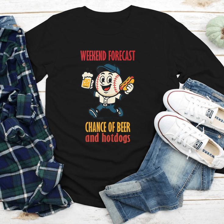 Cute Baseball Fan Weekend Forecast Change Of Beer And Hotdog Youth Long Sleeve Tee