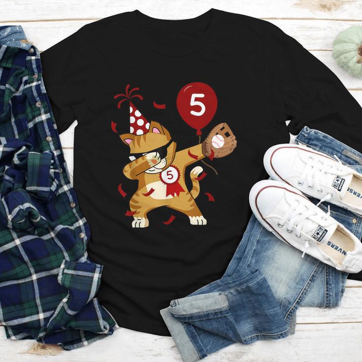 Dabbing Cool Cat Baseball 5th Birthday Youth Long Sleeve Tee
