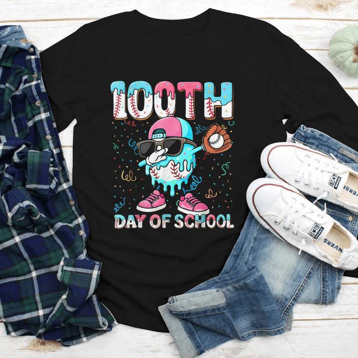 Dabbing Drippy 100th Days Of School Baseball Ice Cream Drip Youth Long Sleeve Tee