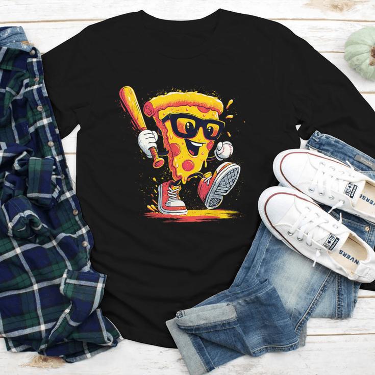 Drippy Pizza Baseball Slice Cartoon Sports Food Youth Long Sleeve Tee