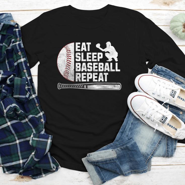 Eat Sleep Baseball Repeat Baseball Player Men Boys Youth Long Sleeve Tee