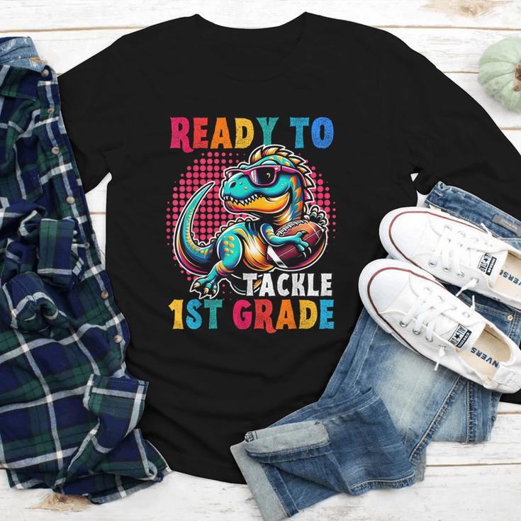 First Day Back To School 1st Grade Boys Football Dinosaur Youth Long Sleeve Tee