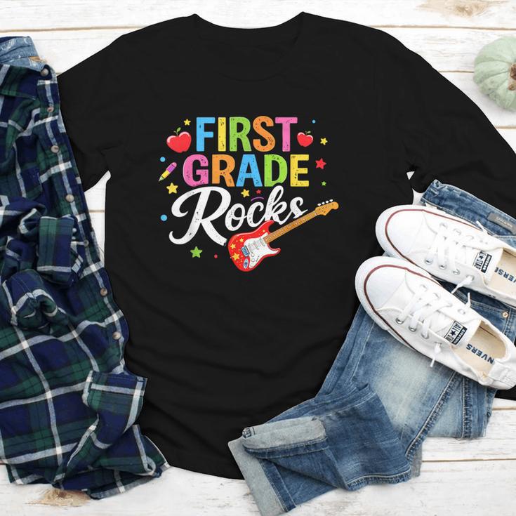 First Grade Rocks Colorful Back To School Guitar Youth Long Sleeve Tee