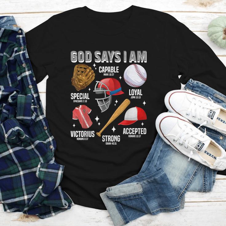 God Says I Am Baseball Player Catcher Pitcher Boys Men Youth Long Sleeve Tee God Says I Am Baseball Player Catcher Pitcher Boys Men Youth Long Sleeve Tee