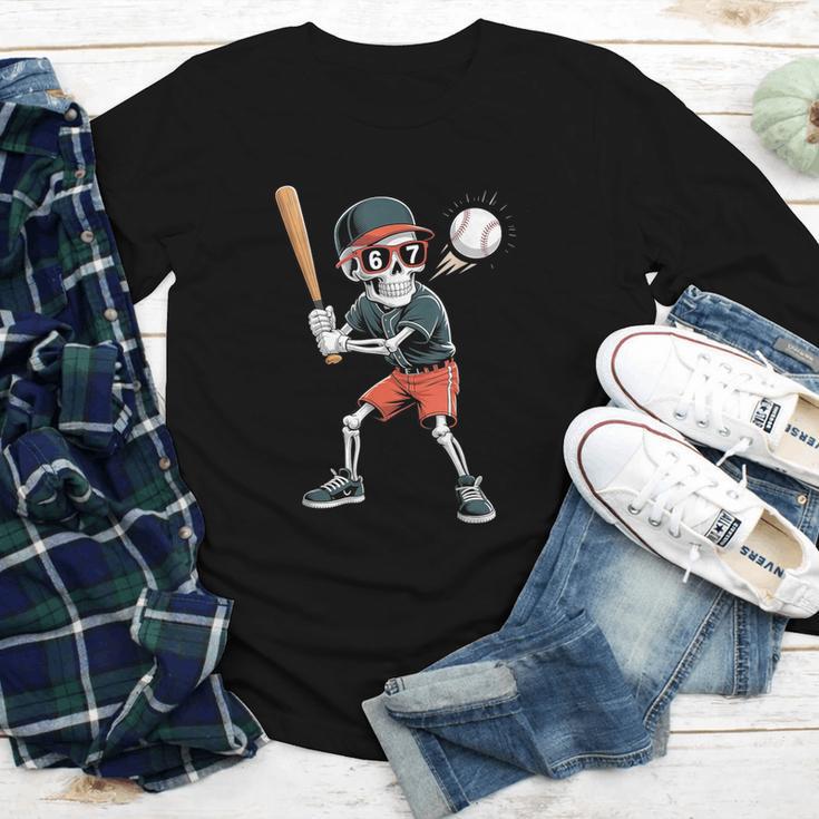 Halloween Skeleton Playing Baseball 67 Six Seven Meme Youth Long Sleeve Tee