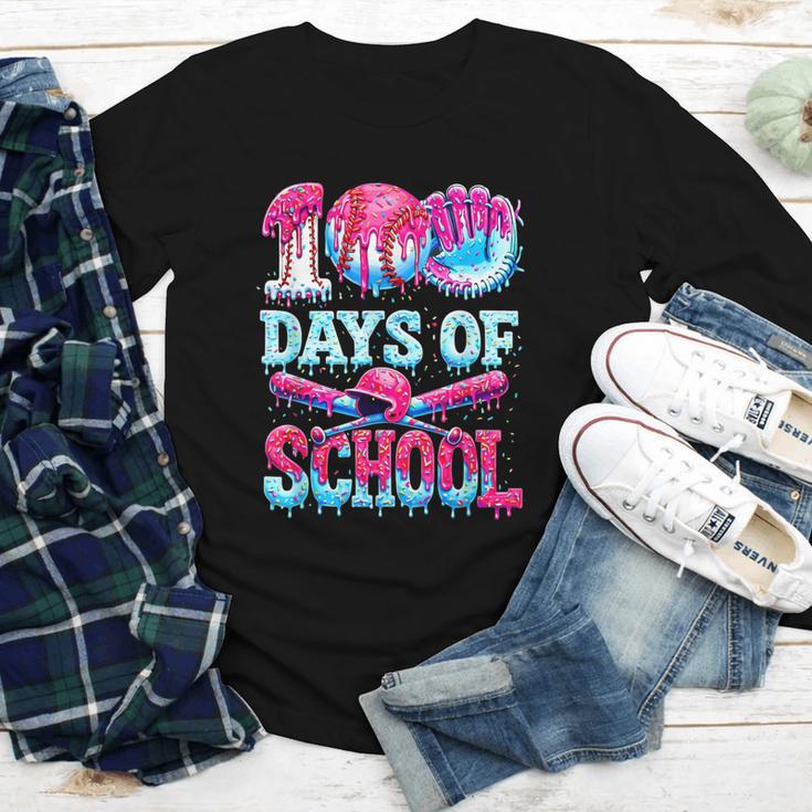 Happy 100 Days Of School Game Day Baseball Ice Cream Drip Youth Long Sleeve Tee