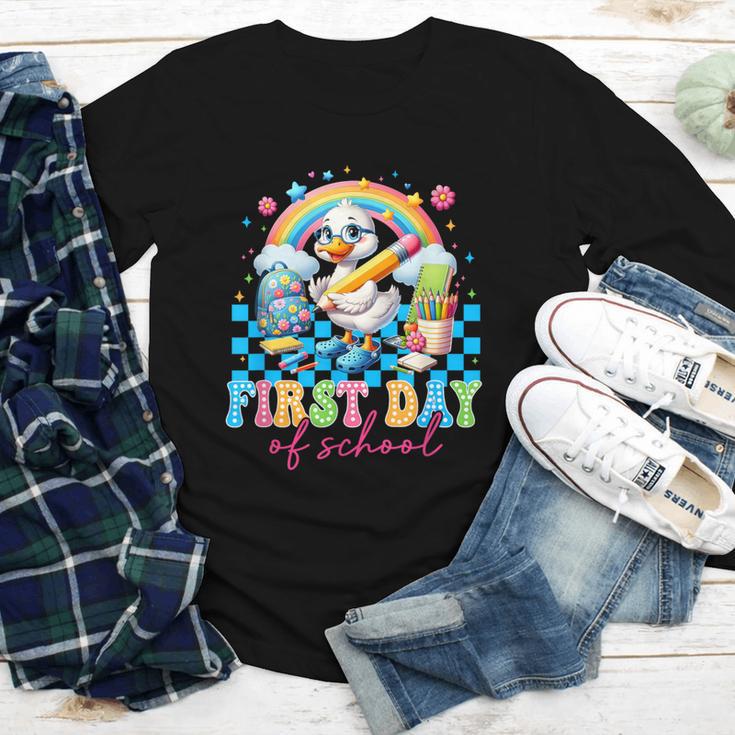 Happy First Day Of School Goose Cute Duck Back To School Youth Long Sleeve Tee Happy First Day Of School Goose Cute Duck Back To School Youth Long Sleeve Tee