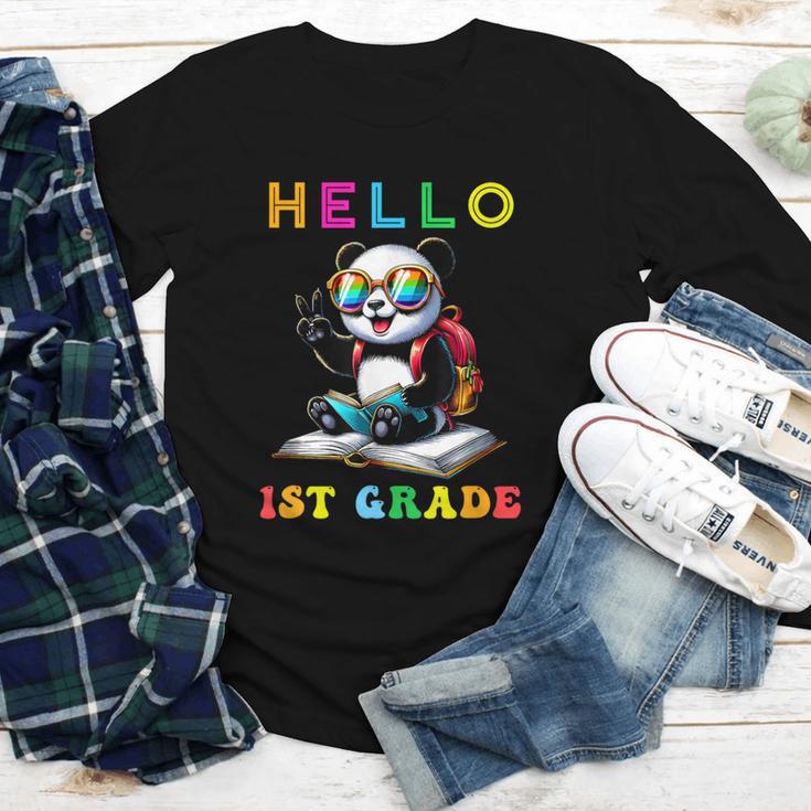 Hello First Grade Panda Lover Back To School Kids Boys Girls Youth Long Sleeve Tee